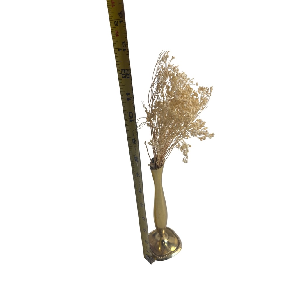 Vintage Solid Brass Bud Vase Made in India Lacquered Gold Tone 8 Inch Slim Vase - Picture 3 of 5